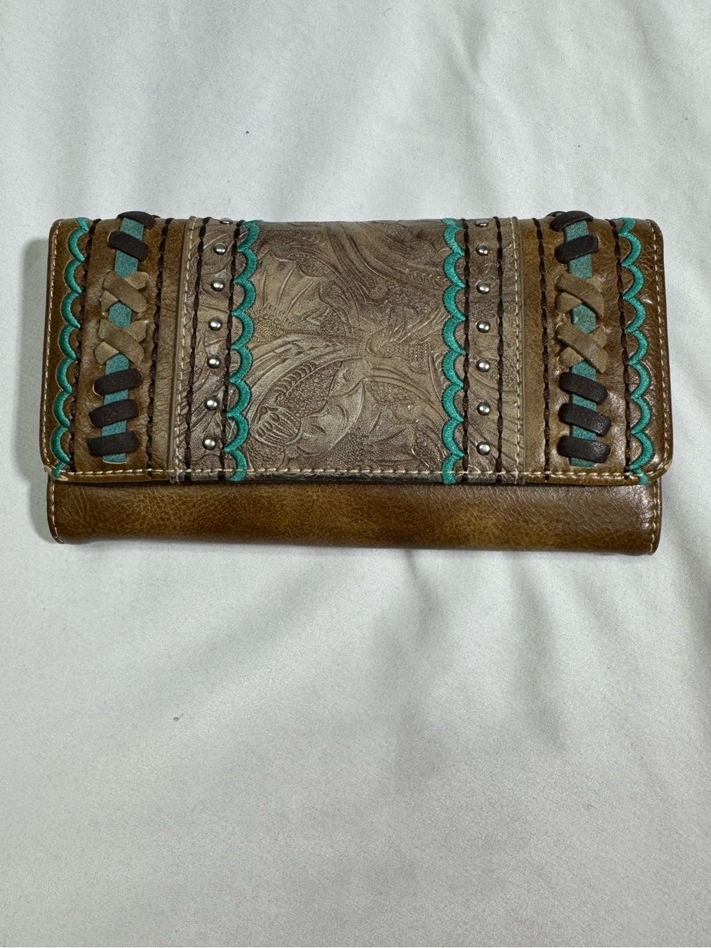 Montana West Brown Wallet with Turquoise Accents